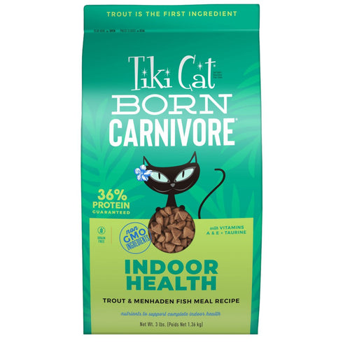 Tiki Cat Born Carnivore Indoor Health Trout & Menhaden Fish Dry Cat Food 3lb Poudre Pet & Feed Supply